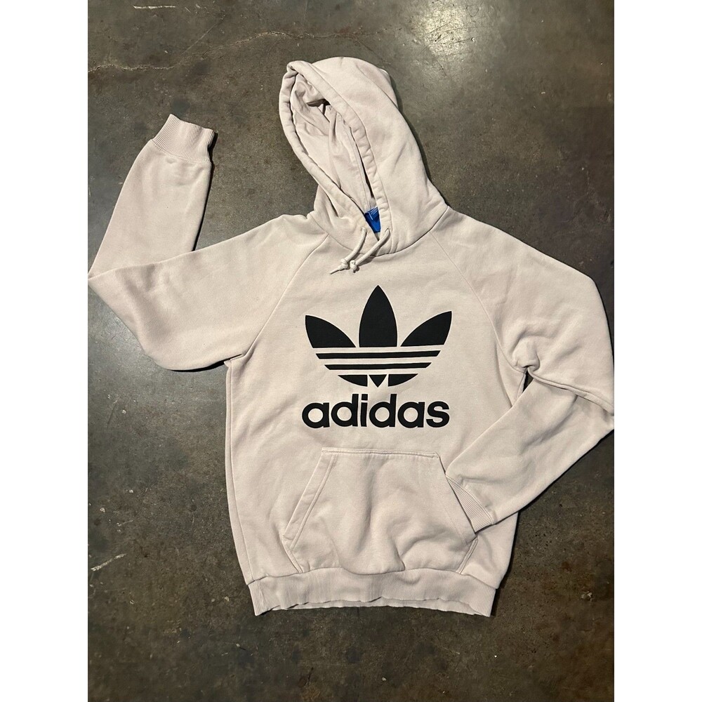 Adidas Trefoil Hoodie Womens Small Beige Cream Pullover Logo Sweatshirt